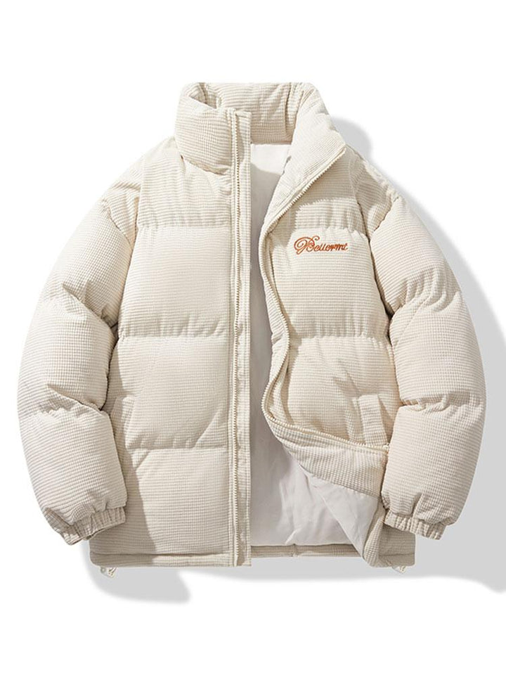 Herr Corduroy Pufferjacka – Varm Vadderad Vinterkläder - Beige