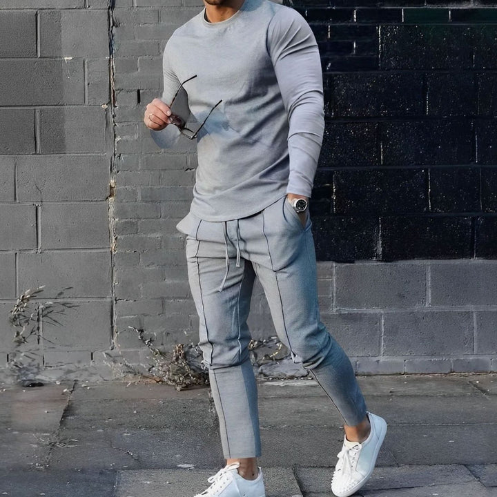 Herr Crew-Neck Sweatshirt och Joggerset in grå, Klassisk Loungewear