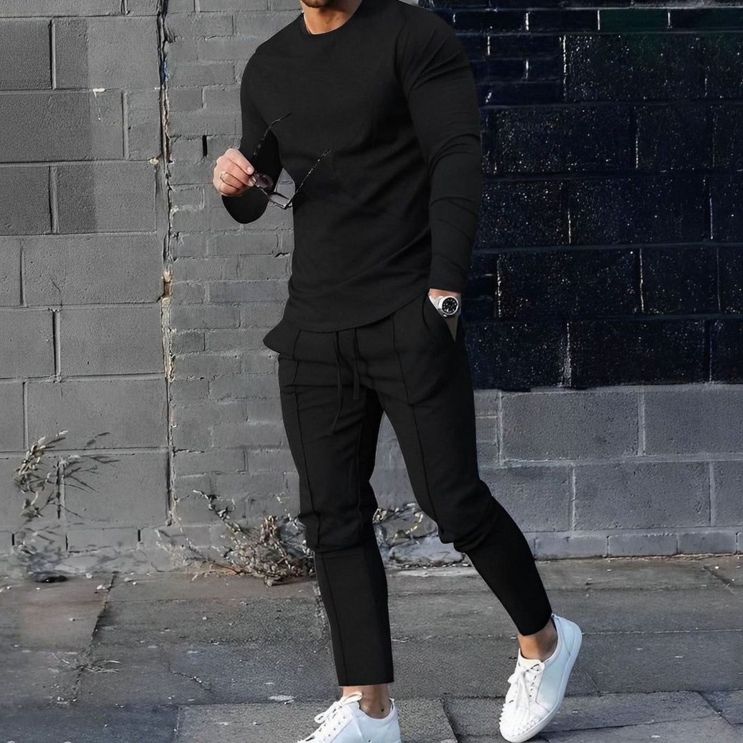Herr Crew-Neck Sweatshirt och Joggerset in svart, Klassisk Loungewear
