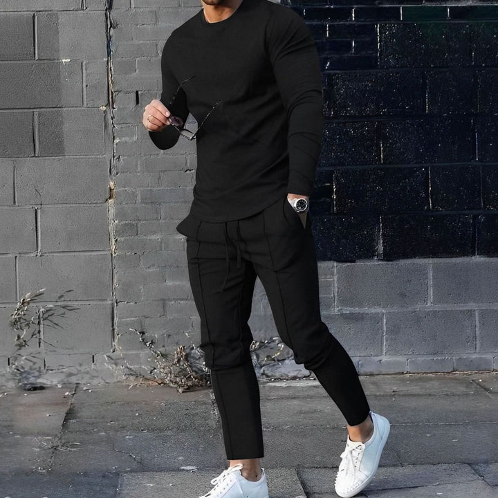 Herr Crew-Neck Sweatshirt och Joggerset in svart, Klassisk Loungewear