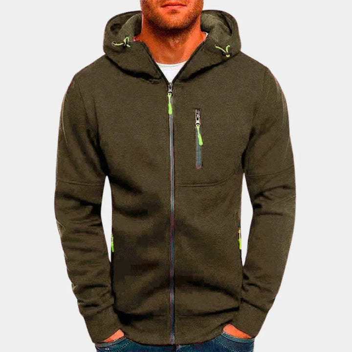 Herr Dragkedja Hoodie med Kontrastdetaljer in armégrön, Klassisk Stil