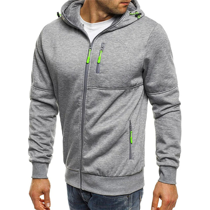 Herr Dragkedja Hoodie med Kontrastdetaljer in ljusgrå, Klassisk Stil