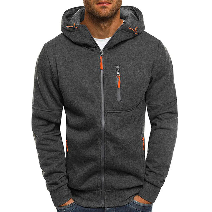 Herr Dragkedja Hoodie med Kontrastdetaljer - Klassisk Stil