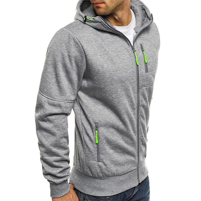 Herr Dragkedja Hoodie med Kontrastdetaljer - Klassisk Stil