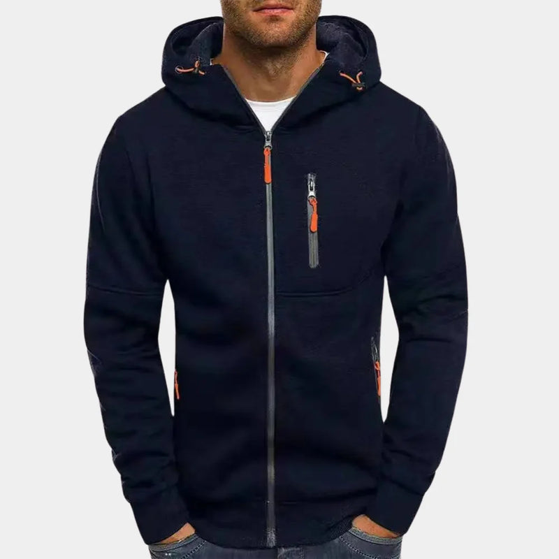 Herr Dragkedja Hoodie med Kontrastdetaljer - Klassisk Stil