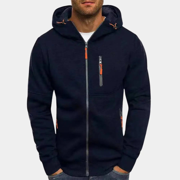 Herr Dragkedja Hoodie med Kontrastdetaljer - Klassisk Stil