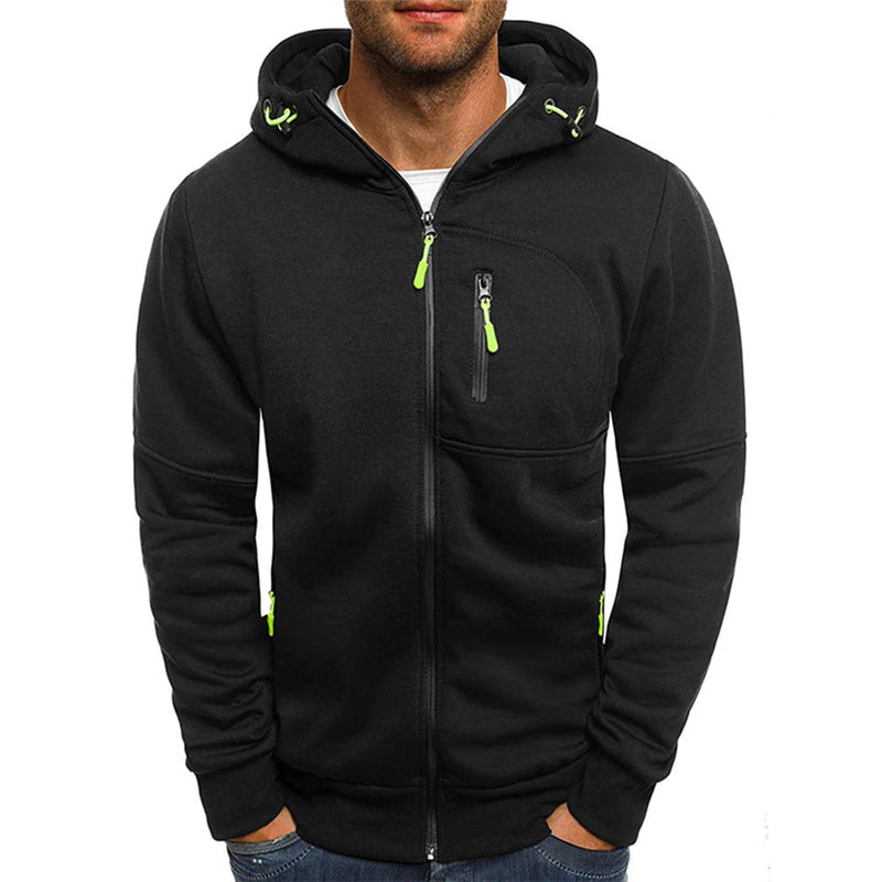 Herr Dragkedja Hoodie med Kontrastdetaljer in svart, Klassisk Stil