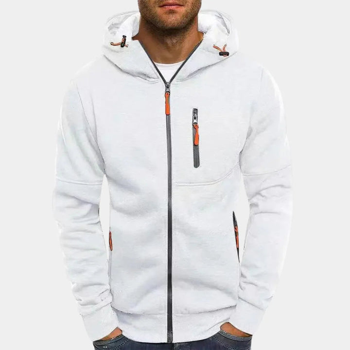 Herr Dragkedja Hoodie med Kontrastdetaljer in vit, Klassisk Stil