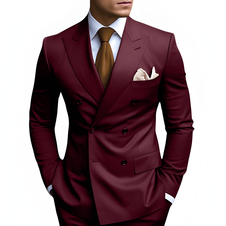 Herr Dubbelknäppt Kostym - Elegant Klassisk Stil - Bordeaux