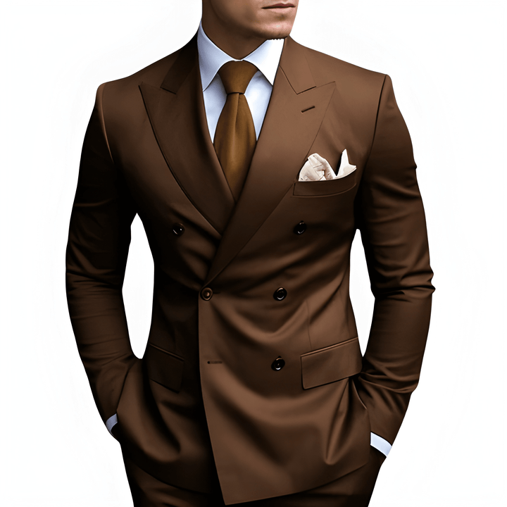 Herr Dubbelknäppt Kostym - Elegant Klassisk Stil - Brun