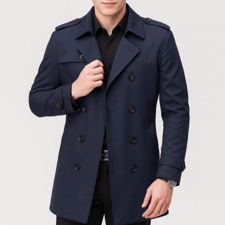 Herr Dubbelknäppt Trenchcoat - Klassisk Affärsstil - Blå