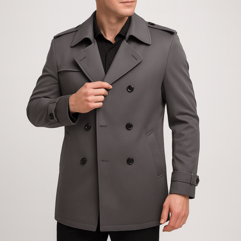 Herr Dubbelknäppt Trenchcoat - Klassisk Affärsstil - Grå