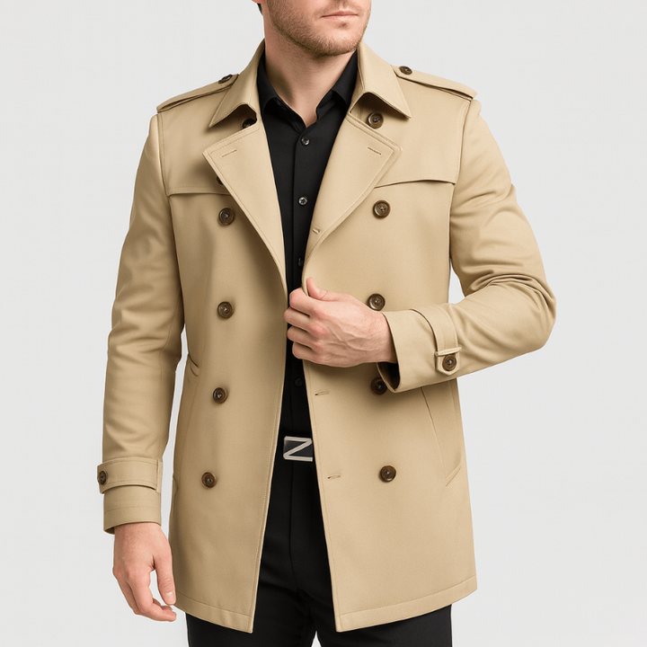 Herr Dubbelknäppt Trenchcoat - Klassisk Affärsstil - Khaki