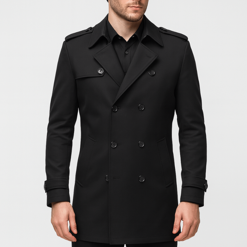 Herr Dubbelknäppt Trenchcoat - Klassisk Affärsstil - Svart