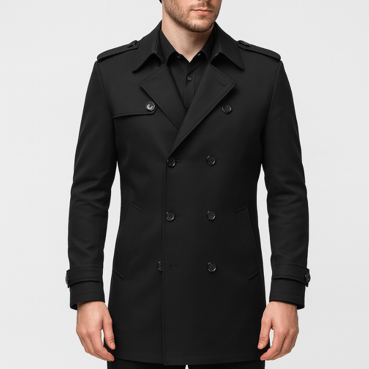 Herr Dubbelknäppt Trenchcoat - Klassisk Affärsstil - Svart