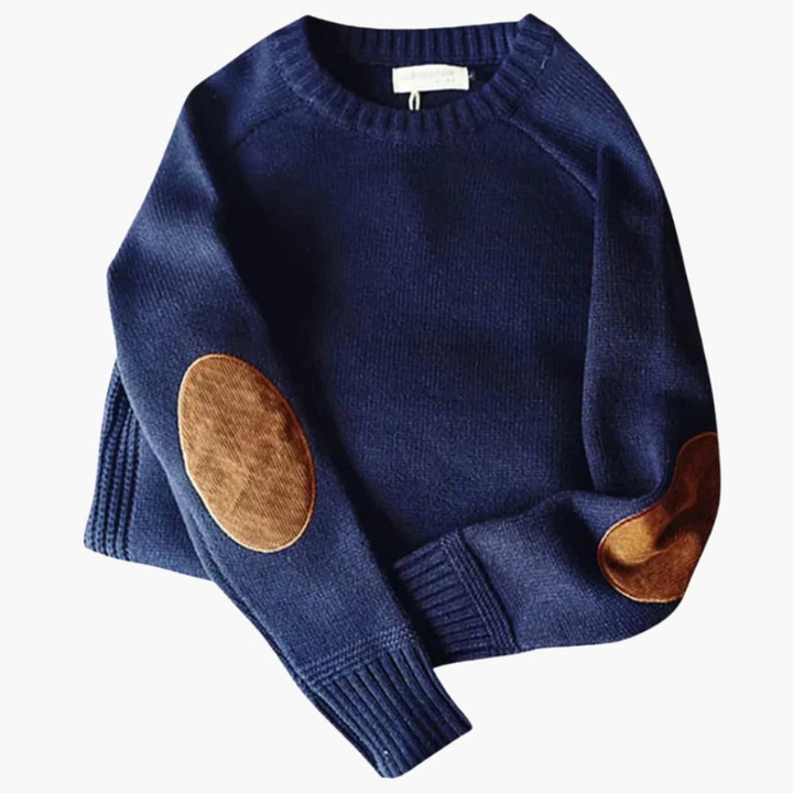 Herr Ellebågslapp Tröja - Klassisk Comfort Fit - Blå