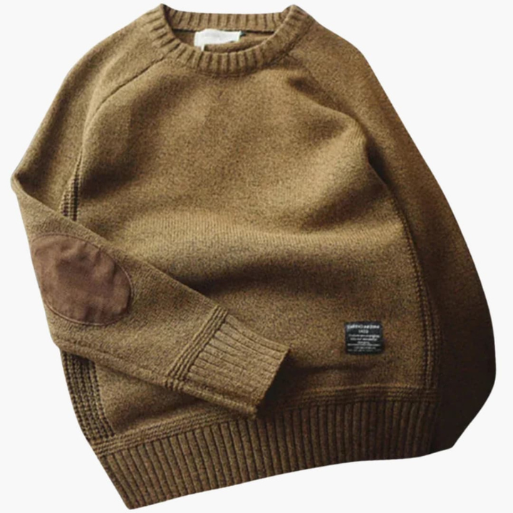 Herr Ellebågslapp Tröja - Klassisk Comfort Fit - Brun