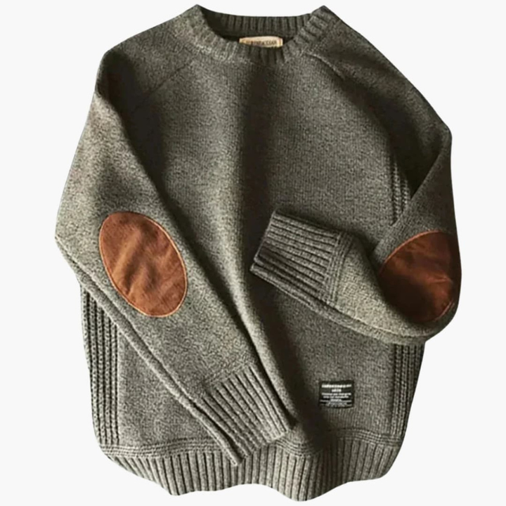 Herr Ellebågslapp Tröja - Klassisk Comfort Fit - Grå