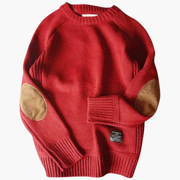 Herr Ellebågslapp Tröja - Klassisk Comfort Fit - Röd