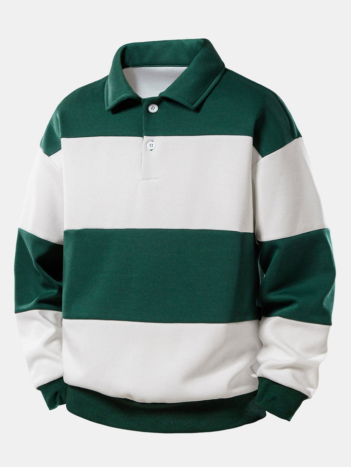 Herr Färgblock Polokrage Sweatshirt – Avslappnad Passform - Mörkgrön