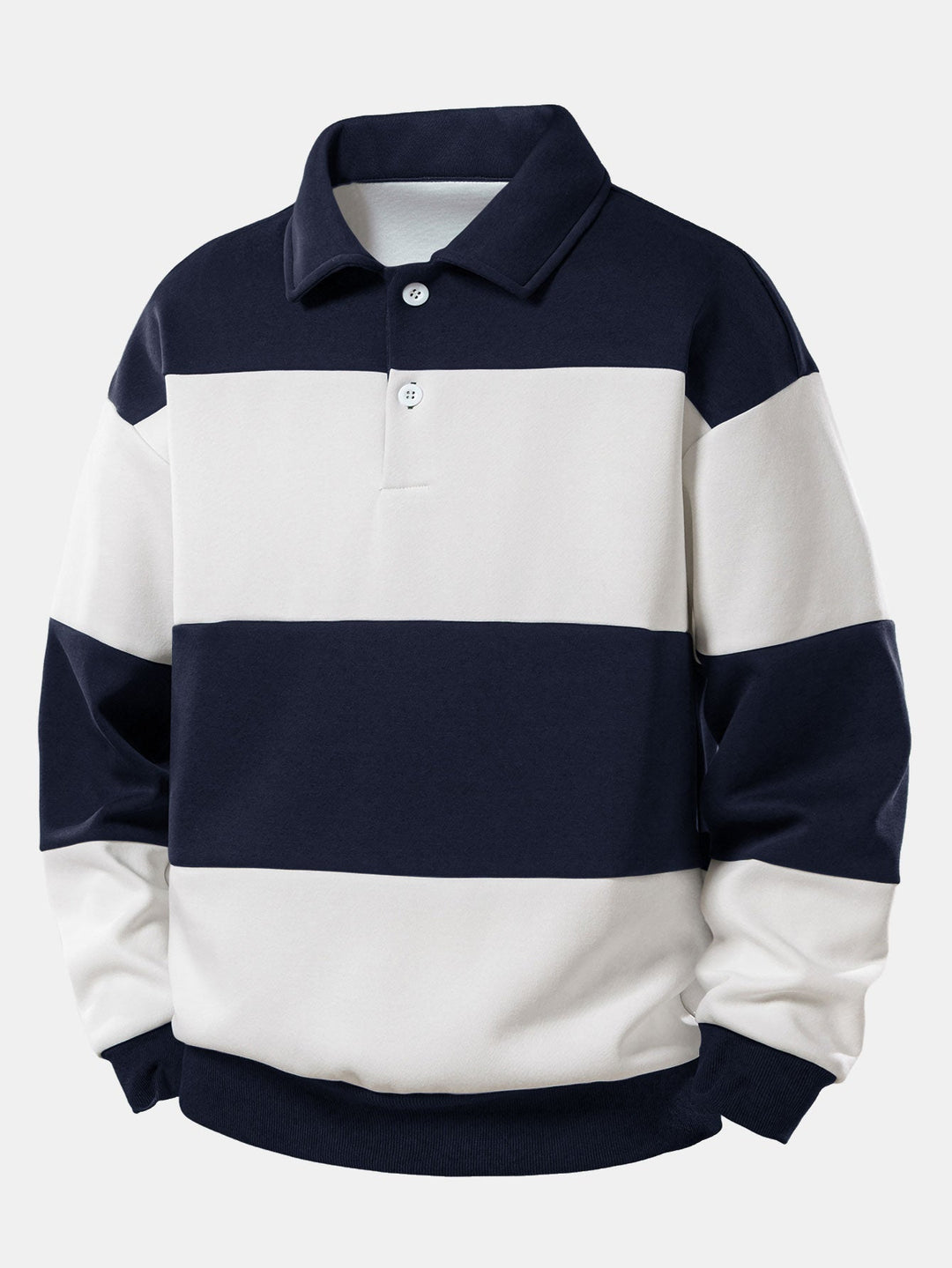Herr Färgblock Polokrage Sweatshirt – Avslappnad Passform - Marinblå