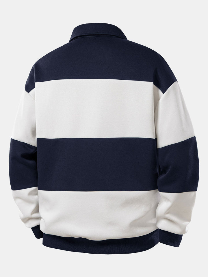 Herr Färgblock Polokrage Sweatshirt – Avslappnad Passform