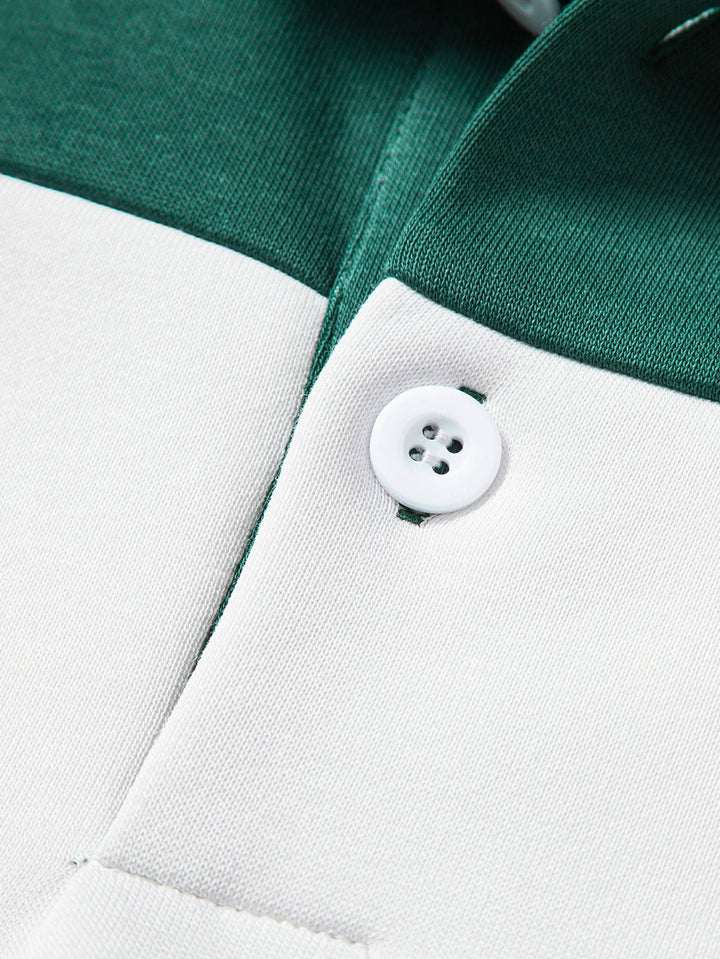 Herr Färgblock Polokrage Sweatshirt – Avslappnad Passform