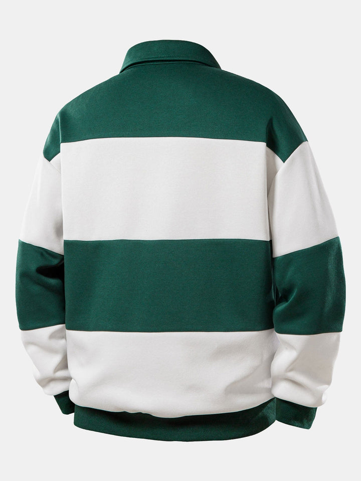 Herr Färgblock Polokrage Sweatshirt – Avslappnad Passform