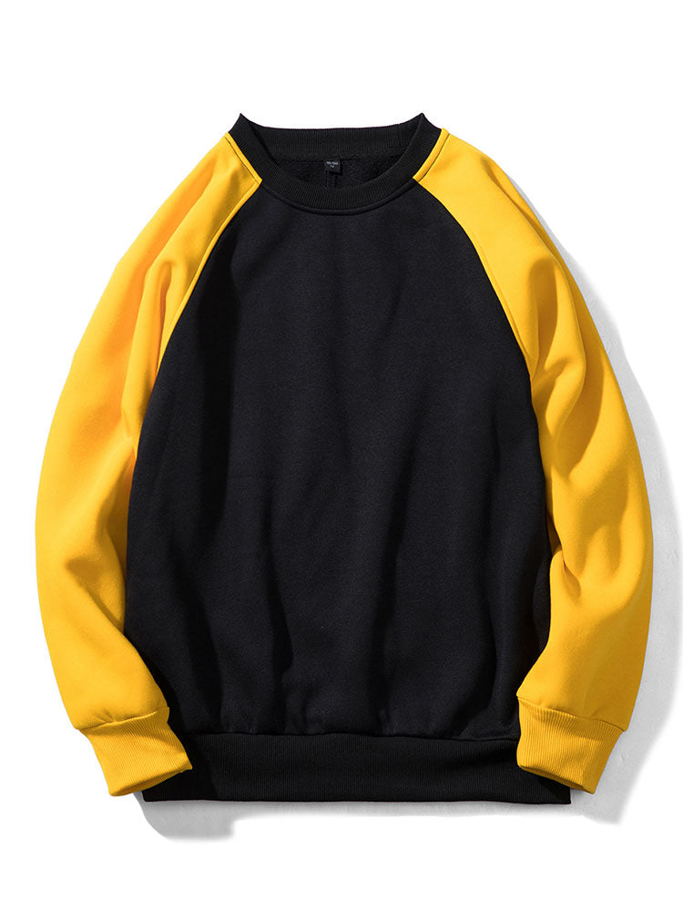 Herr Färgblock Raglan Sweatshirt – Avslappnad Passform - Gul/Svart
