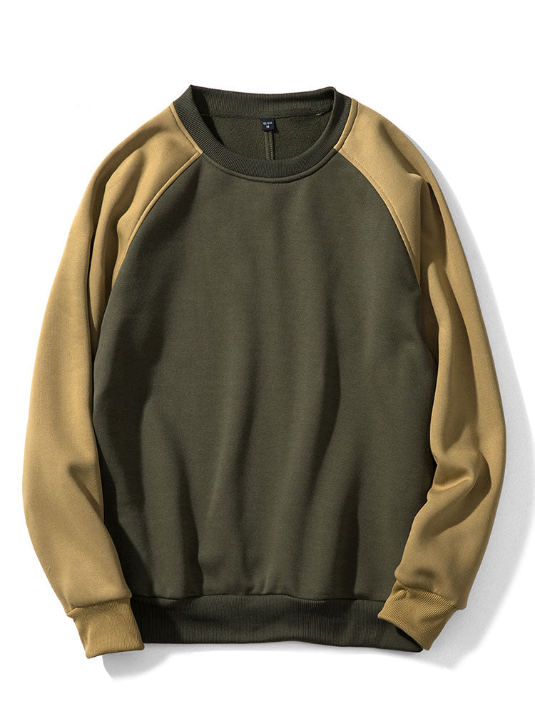 Herr Färgblock Raglan Sweatshirt – Avslappnad Passform - Olivgrön
