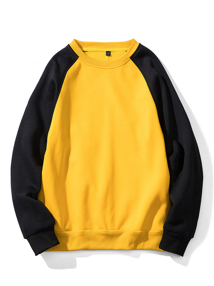 Herr Färgblock Raglan Sweatshirt – Avslappnad Passform - Svart/Gul