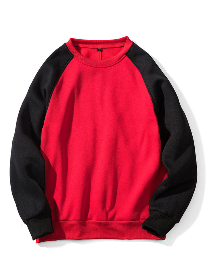 Herr Färgblock Raglan Sweatshirt – Avslappnad Passform - Svart/Röd