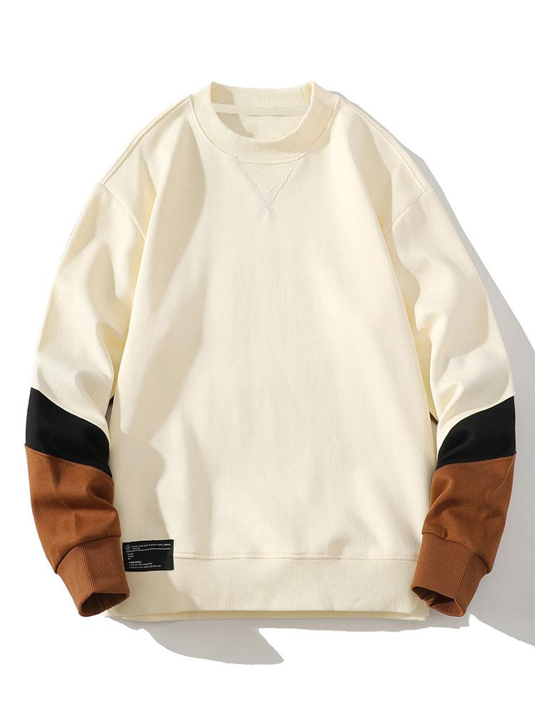 Herr Färgblock Sweatshirt in beige, Avslappnad Passform