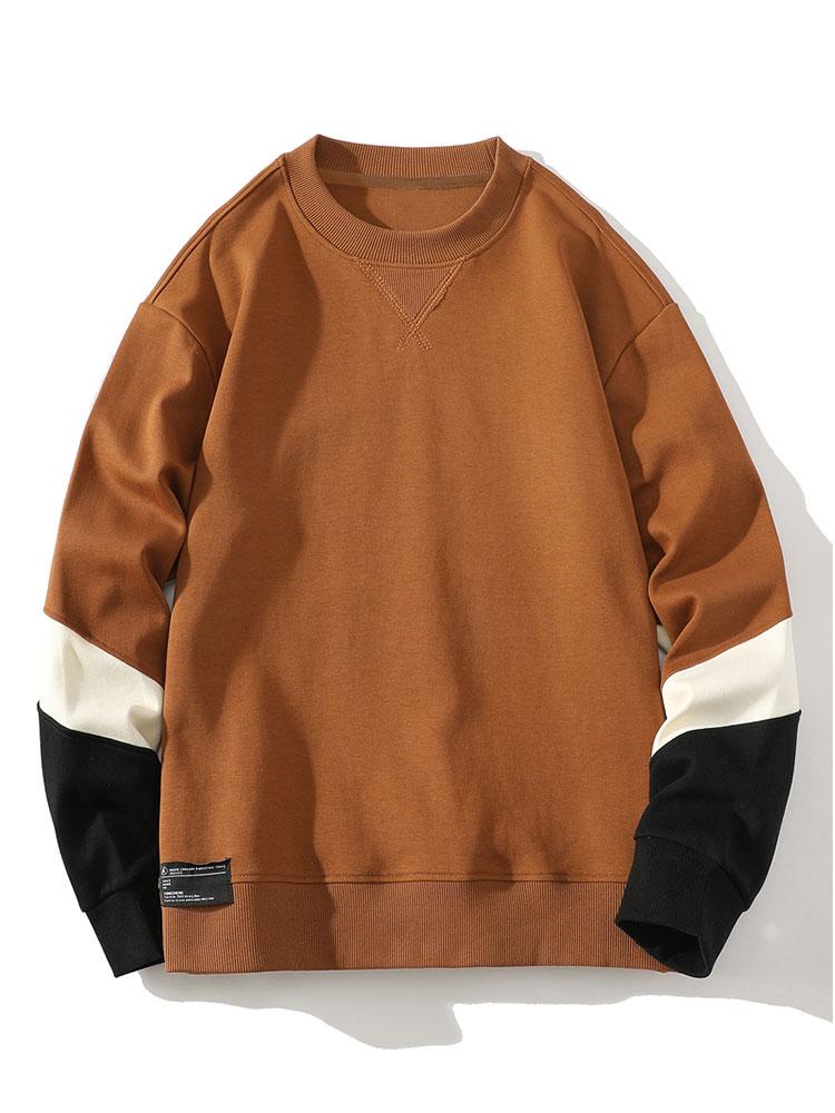 Herr Färgblock Sweatshirt in brun, Avslappnad Passform