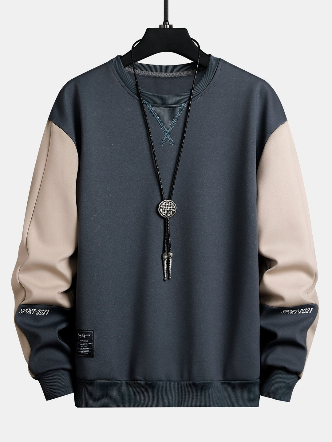 Herr Färgblock Sweatshirt – Avslappnad Passform Långärmad - Grå
