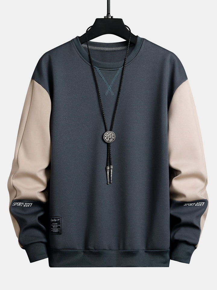 Herr Färgblock Sweatshirt – Avslappnad Passform Långärmad - Grå