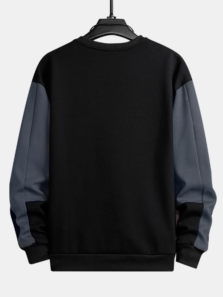 Herr Färgblock Sweatshirt – Avslappnad Passform Långärmad