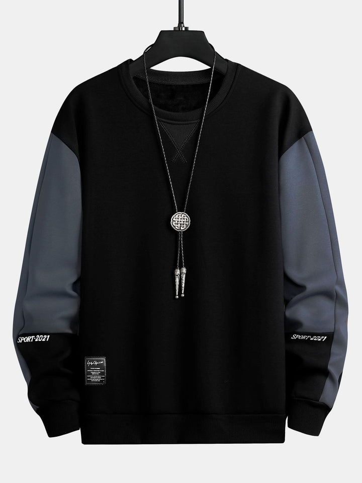 Herr Färgblock Sweatshirt – Avslappnad Passform Långärmad - Svart