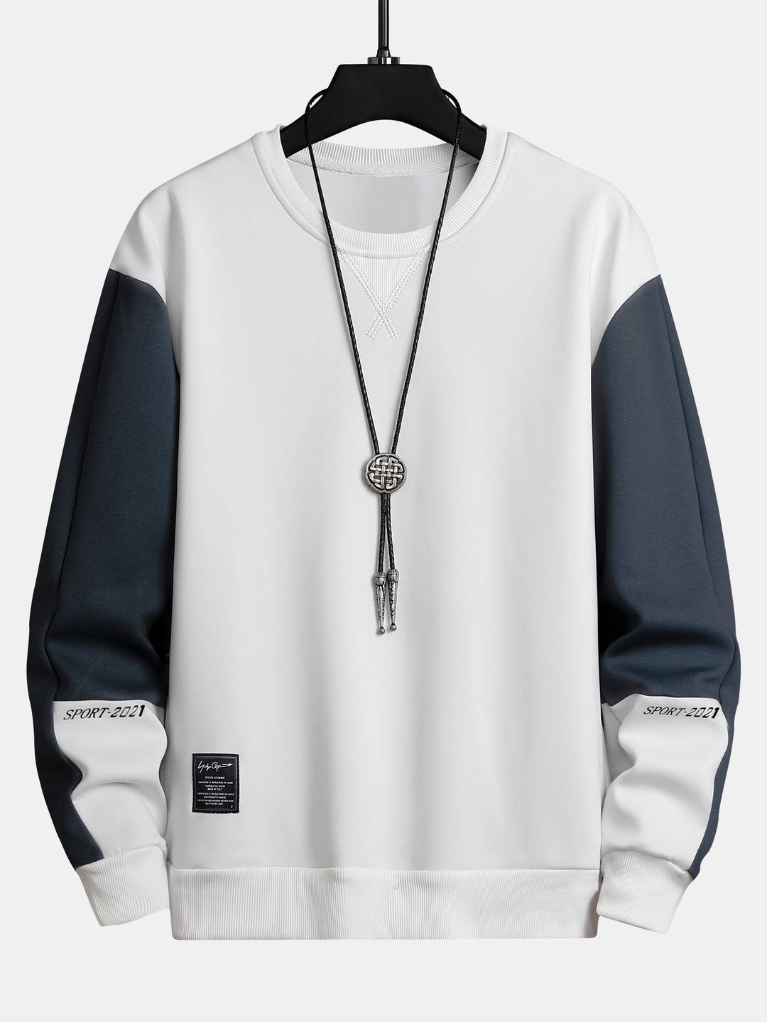 Herr Färgblock Sweatshirt – Avslappnad Passform Långärmad - Vit