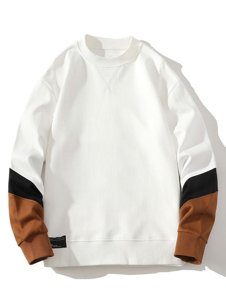 Herr Färgblock Sweatshirt in vit, Avslappnad Passform