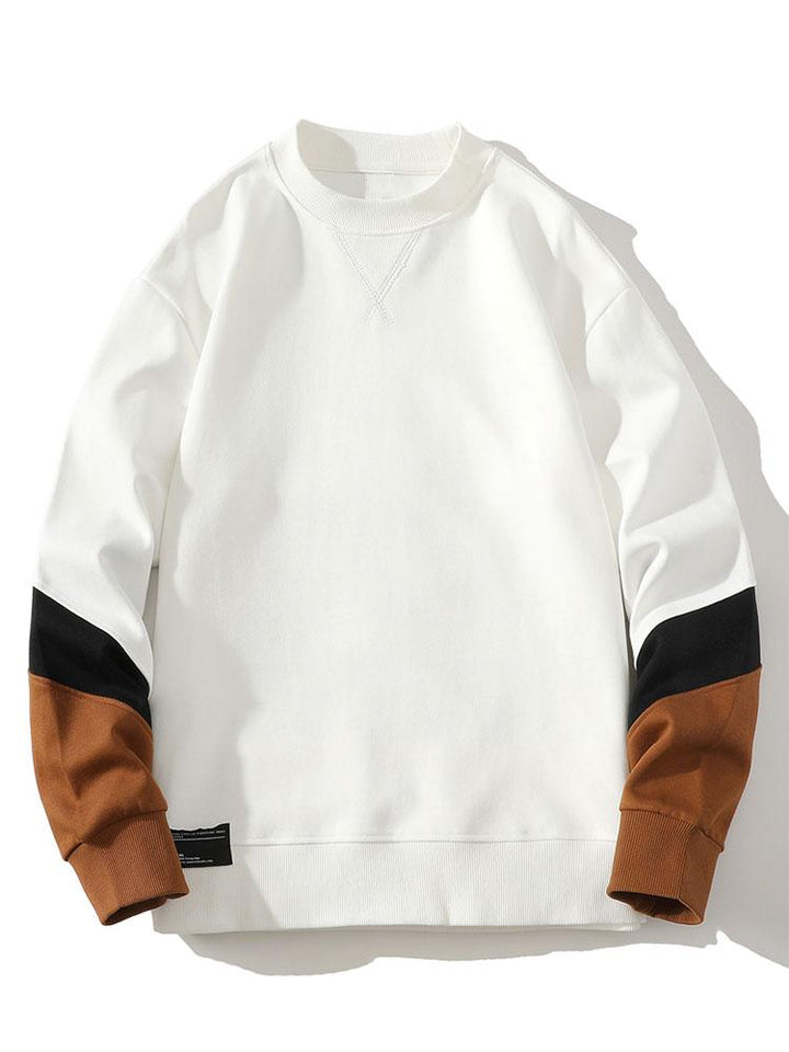 Herr Färgblock Sweatshirt in vit, Avslappnad Passform