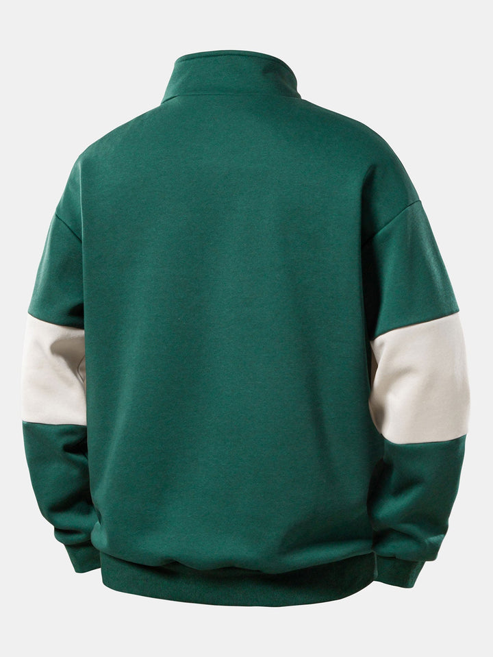 Herr Färgblock Sweatshirt med Dragkedja – Avslappnad Passform