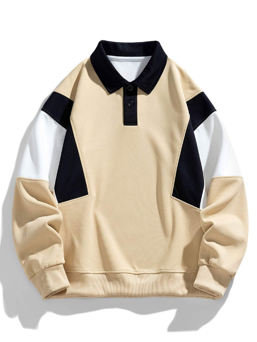 Herr Färgblockerad Polokrage Sweatshirt – Avslappnad Passform - Beige