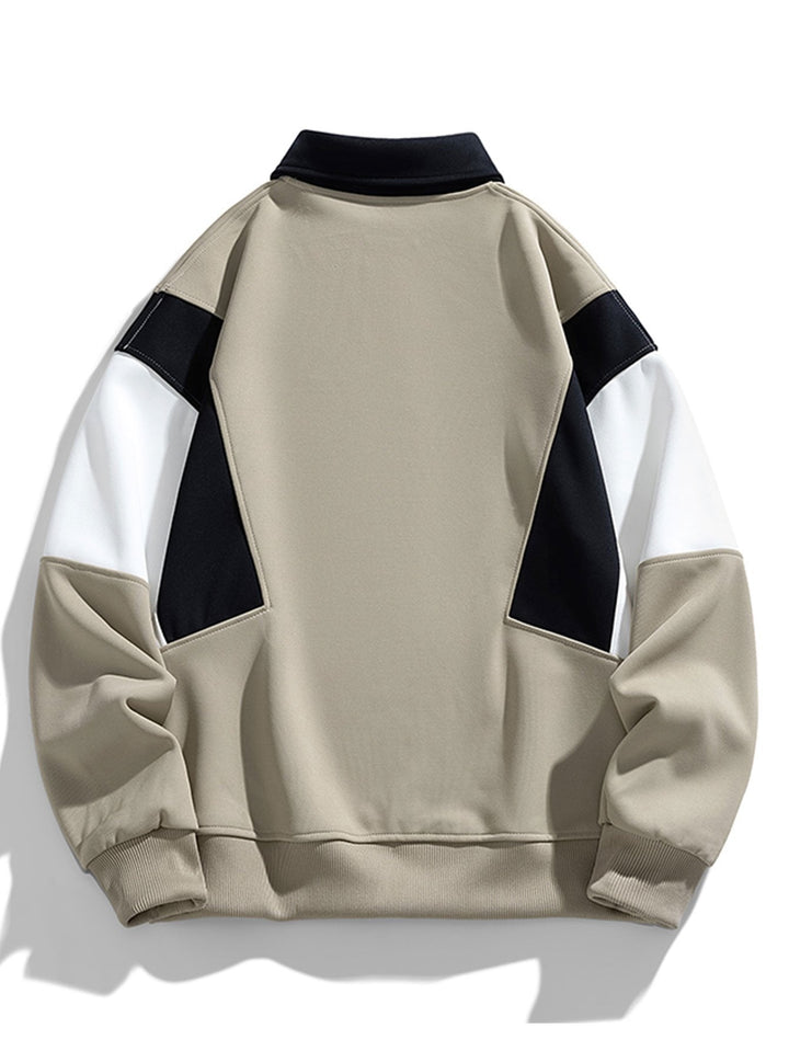 Herr Färgblockerad Polokrage Sweatshirt – Avslappnad Passform