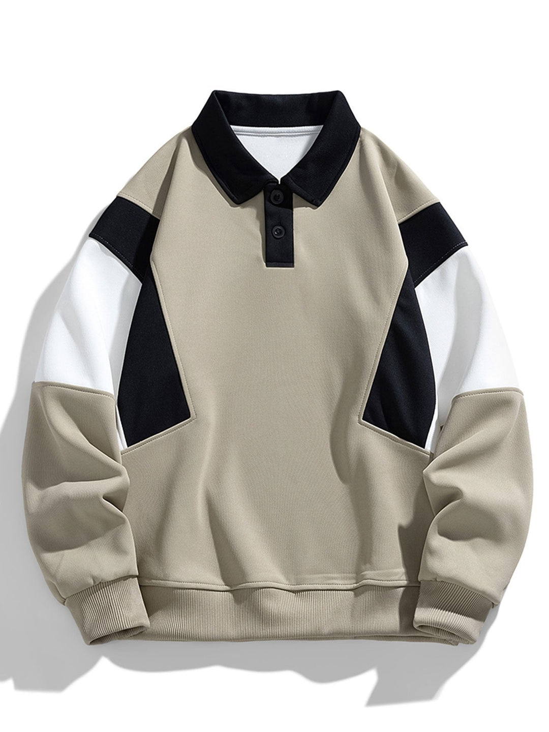 Herr Färgblockerad Polokrage Sweatshirt – Avslappnad Passform - Taupe