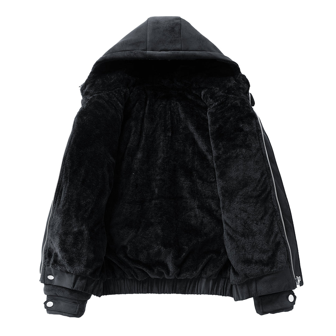 Herr Faux Suede Hoodie Jacka - Mysig Vinteröverrock