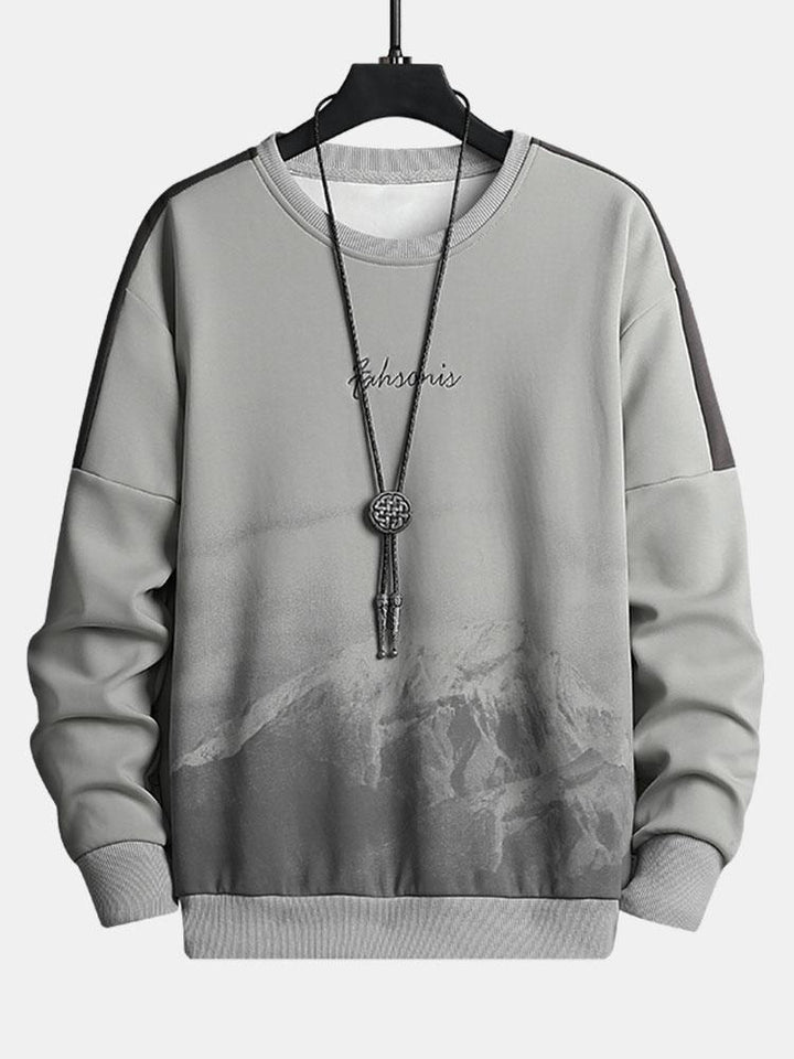 Herr Fjällgrafik Sweatshirt in grå, Relaxad Passform Streetwear