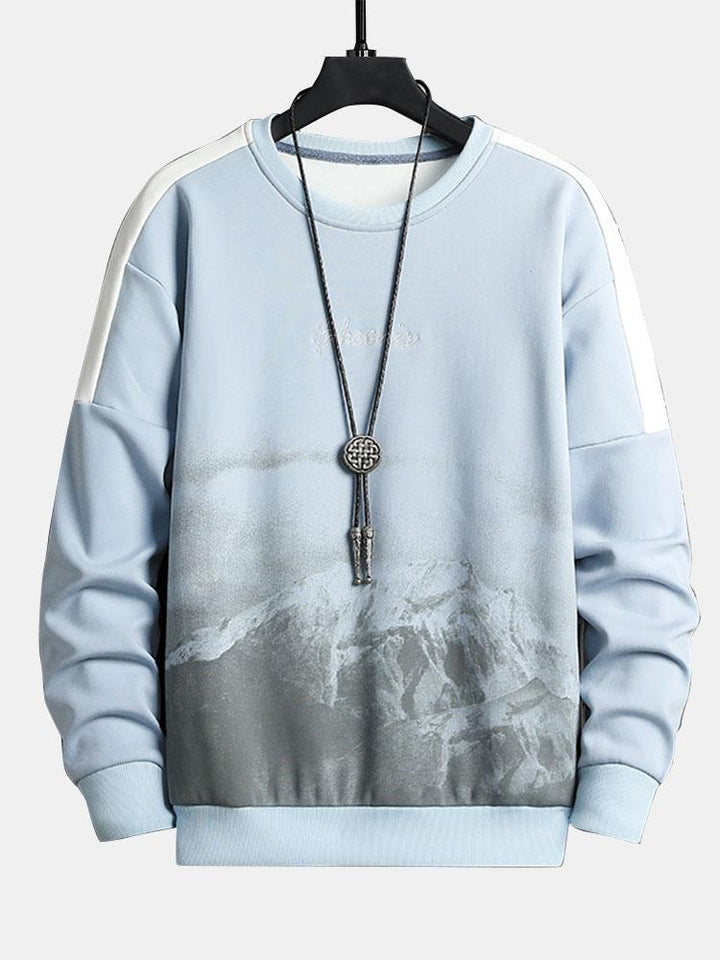 Herr Fjällgrafik Sweatshirt in ljusblå, Relaxad Passform Streetwear