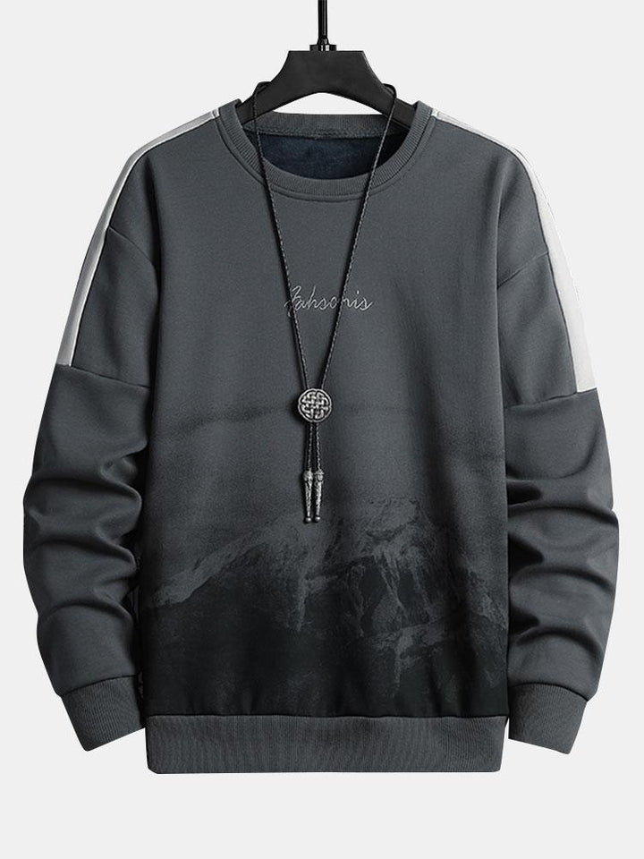 Herr Fjällgrafik Sweatshirt in mörkgrå, Relaxad Passform Streetwear