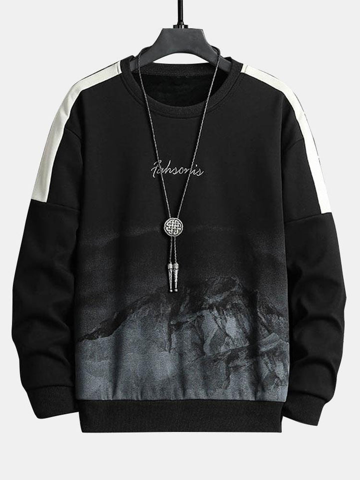 Herr Fjällgrafik Sweatshirt in svart, Relaxad Passform Streetwear